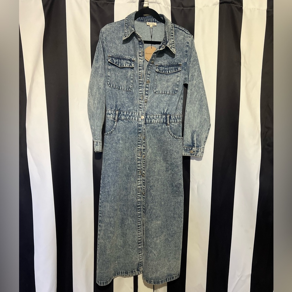 Aaron & Amber Classic Blue Denim button down dress.